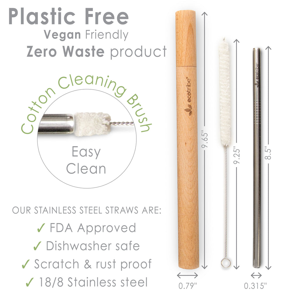 Wholesale Reusable Stainless Steel Metal Straws with Wooden Travel Cas