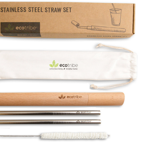 Stainless Steel Straws & Wooden Case Set - 1 Case + 2 Straws